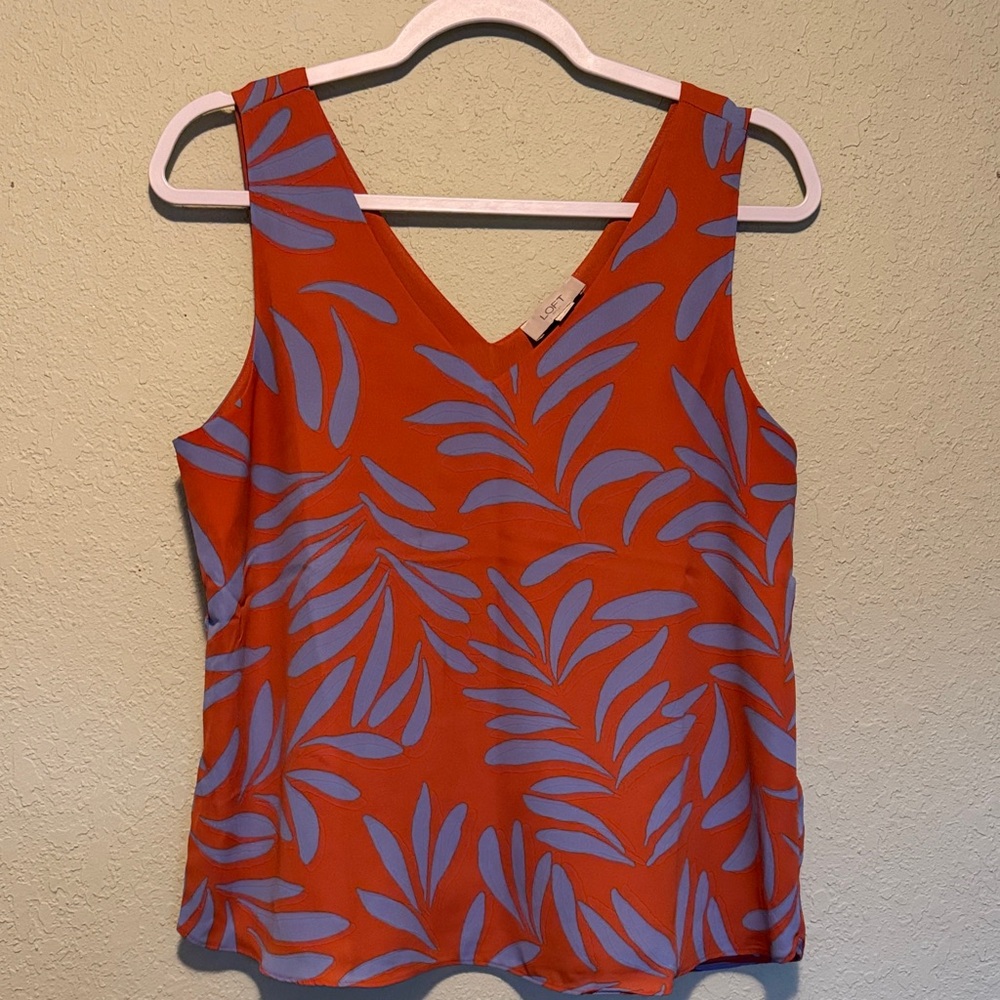 LOFT Outlet Orange and Blue Leaf Print Tank Top